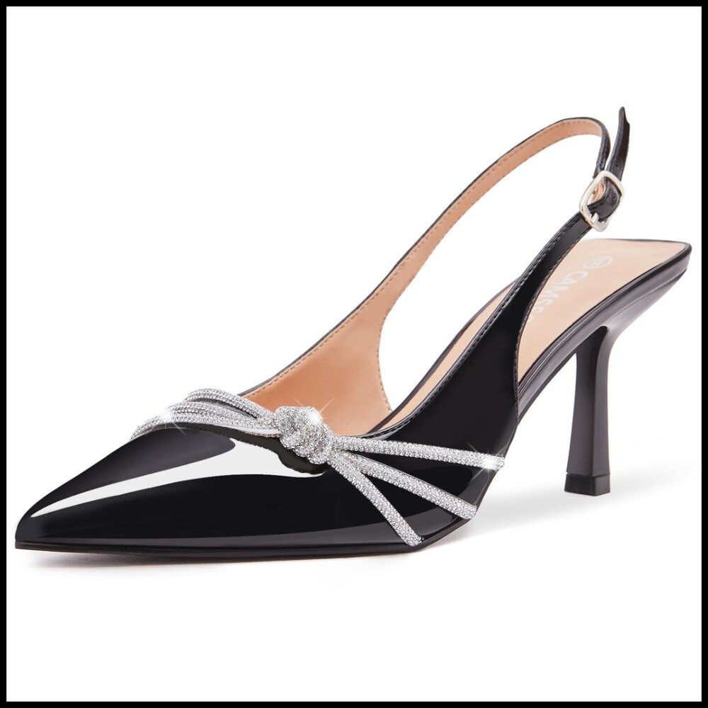 Slingback Kitten Heels Rhinestone Pumps Elegant Party Wedding Dress Shoes